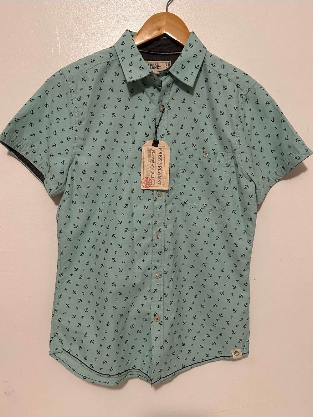 Free Planet Short-Sleeve Anchor Print Shirt in Mint NWT